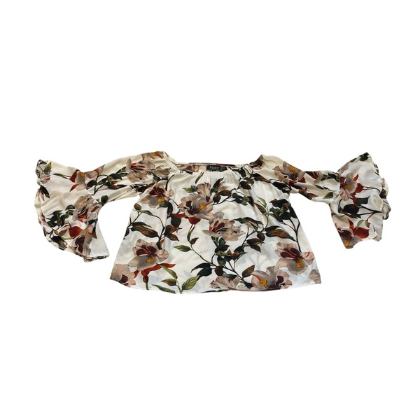 PAPILLON Floral Off-Shoulder Women's Blouse Top Size Medium Bell Sleeves Viscose - Picture 4 of 11